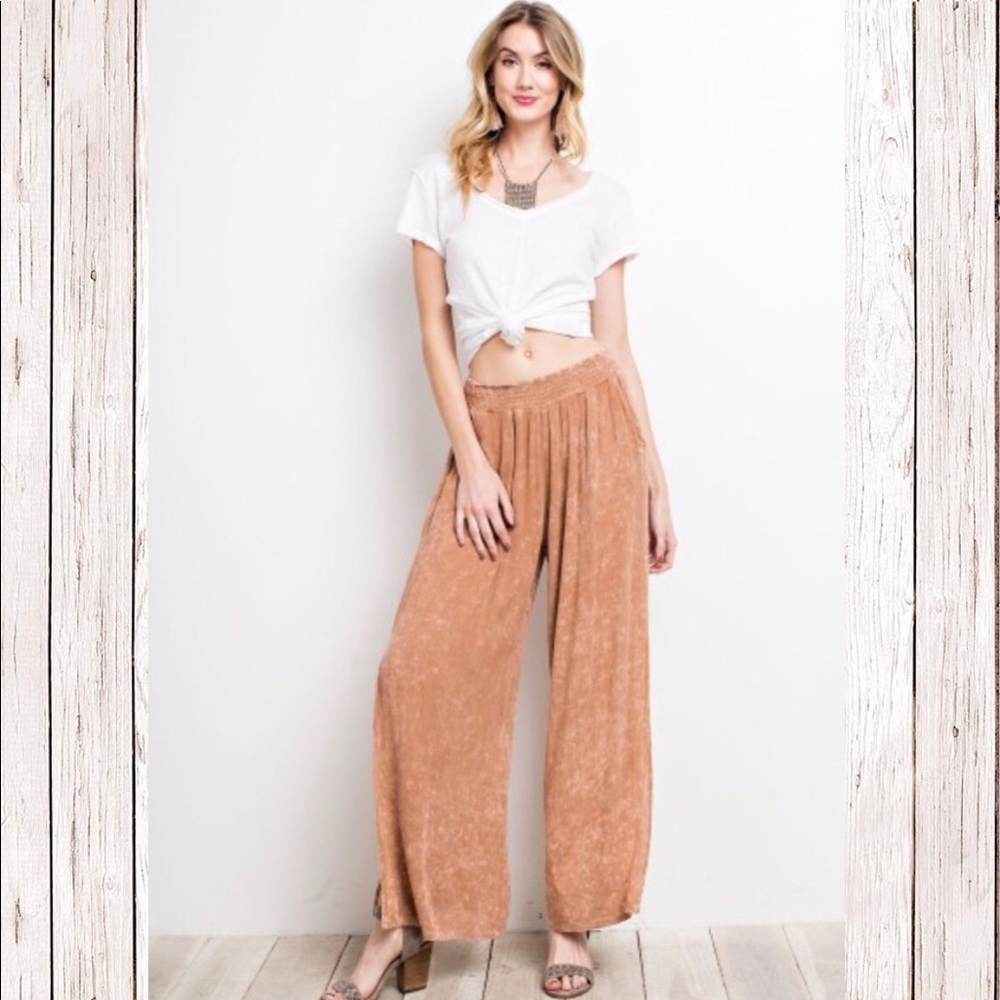 Comfy Elastic Mineral Washed Gauze Wide Leg Pant! - Picture 1 of 4